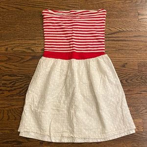 Red and White Stripe Strapless Mini Dress
